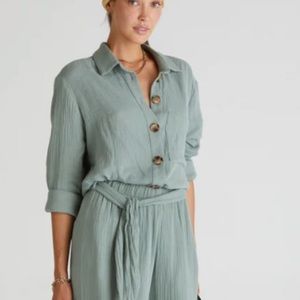 Aqua Blu Boyfriend Shirt- Sage